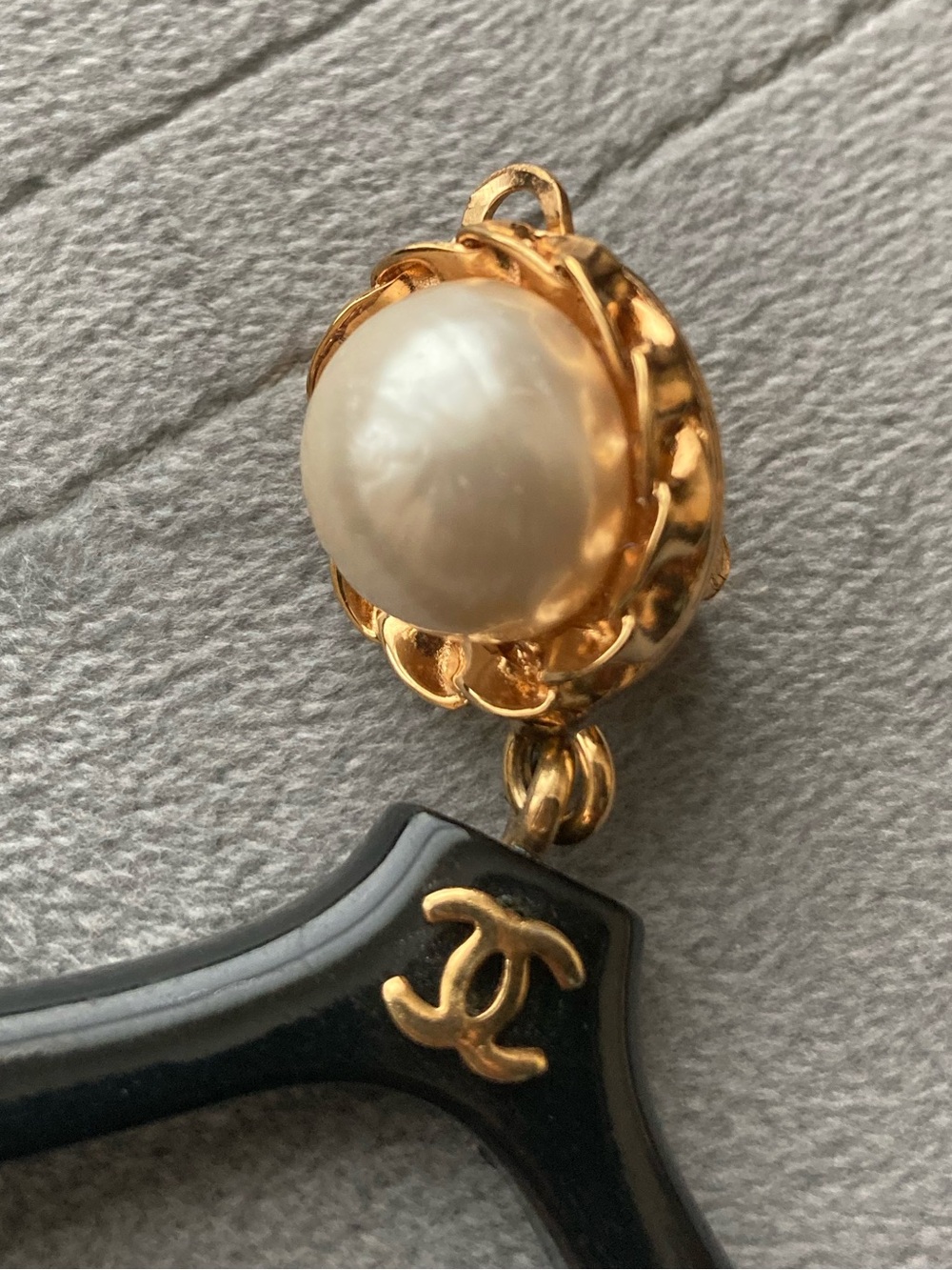 CHANEL Black Hanger Earrings with Gold & Pearl Drops - Picture 13 of 16